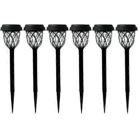 Set van 6 LED-buitenlampen op zonne-energie, met grondpen, HD: 41x10 cm, zwart en transparant. (1/4)