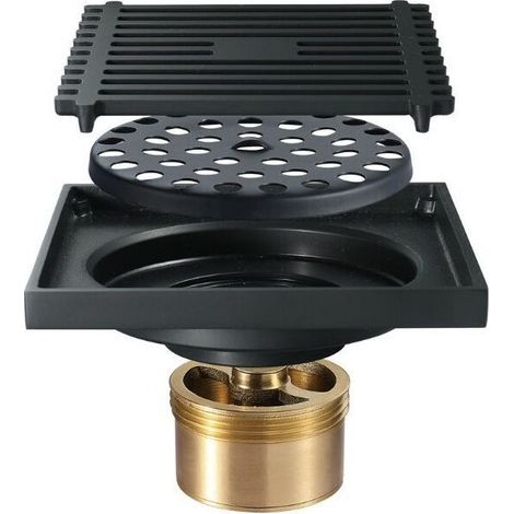 Siphon de Douche à l'Italienne Noir, Bonde Anti-Odeur 100x100 mm