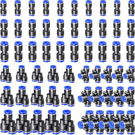 60 Pièces Raccord Pneumatique, Connecteur Pneumatique en Plastique, Raccord Rapide Air Comprimé, Connexions Rapides pour Conduites D'air (4mm/6mm/8mm, Y+T+I Type Combo) (1/5)