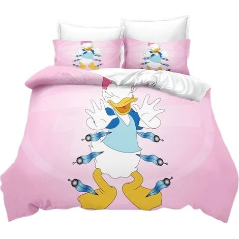 Parure de lit 3 pièces Donald Duck, housse de couette imprimée dessin animé, taille une personne, microfibre 135 x 200 cm (1/5)