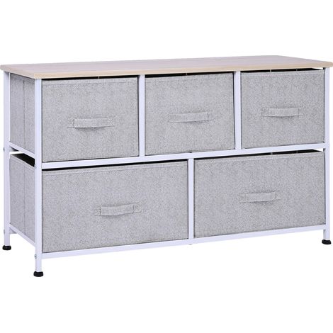 Commode, Tiroirs en Tissu, Cadre en Métal, Gris (1/5)