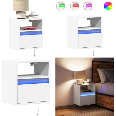 vidaXL Table de chevet murale avec lumières LED blanc (1/5)