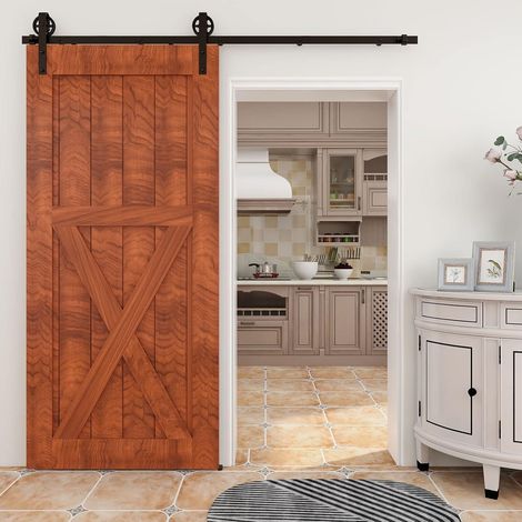 TSMST Rail de porte coulissante avec amortisseur, fixation sur côté de porte , avec Roues, Porte Simple 213CM,Portes non incluses (1/5)