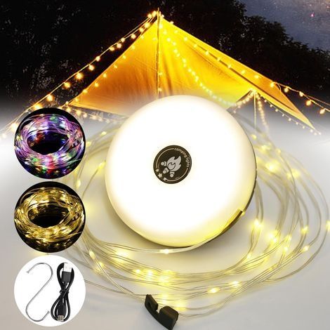 Guirlande Lumineuse de Camping, 10 mètres 3 en 1 portable outdoor LED String, USB rechargeable extensible Camping Light, 8 modes d'éclairage, pour le camping, la ferme et la randonnée (1/5)