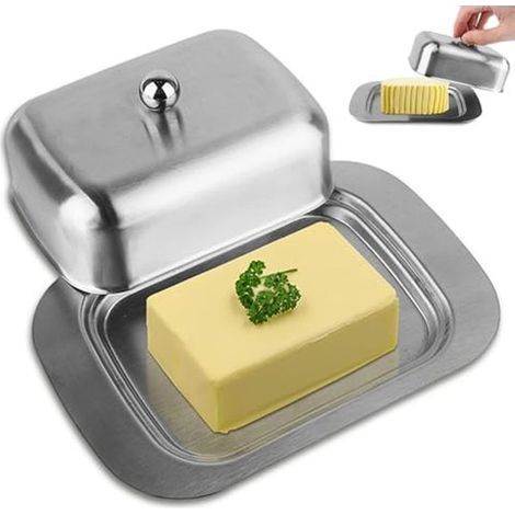 Longziming - Beurrier en acier inoxydable - Beurrier en acier inoxydable avec couvercle - Beurrier en acier inoxydable avec poignée - Durable - Ustensiles de cuisine - Pour beurre et fromage - Durable (1/5)