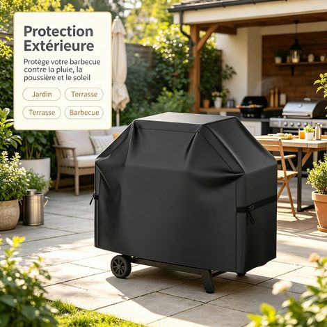 Housse de Barbecue Impermeable 210D Noir 183 x 66 x 130 cm - Couverture de Chariot BBQ (1/4)