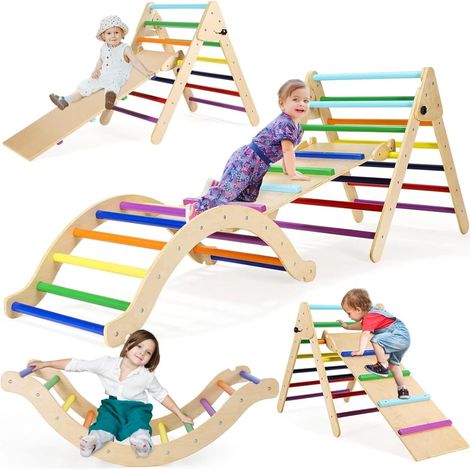 Kletterdreieck aus Holz mit Rutsche, Kletterset aus Holz, Indoor-Spielbereich, Kletterspielzeug (1/5)