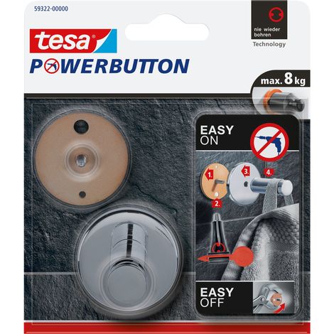 Tesa Powerbutton - Gancio autoadesivo universale, in metallo cromato, portata massima: 8 kg, colore: Argento lucido (1/4)
