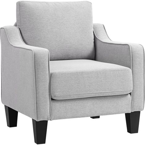 Fauteuil Moderne en Tissu, Accoudoirs, Rembourrage Épais, Ressorts à Poche, 77 x 77 x 86 cm, Gris Clair (1/5)