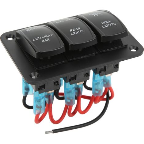 Interrupteur à bascule 5 broches 3 positions avec rétroéclairage bleu pour barre LED, 12‑24V DC – Bateau, Voiture, VTT, UTV (1/5)