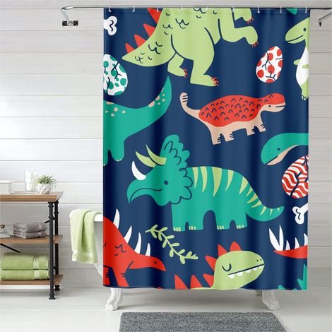 Rideau de douche dinosaures ambiance jungle douce, polyester imperméable, 180x180 cm (1/5)