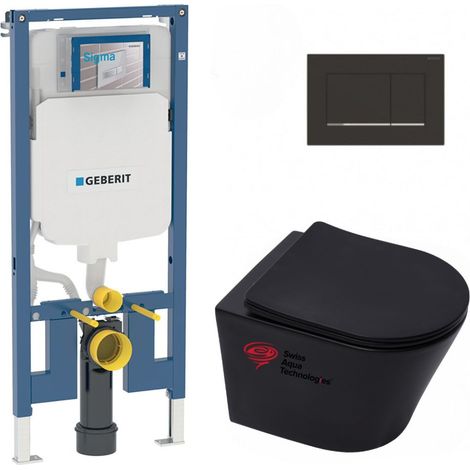 Pack Bastidor Geberit + SAT Infinitio inodoro suspendido  sin brida negro mate + Asiento cierre suave+ Placa negro mat