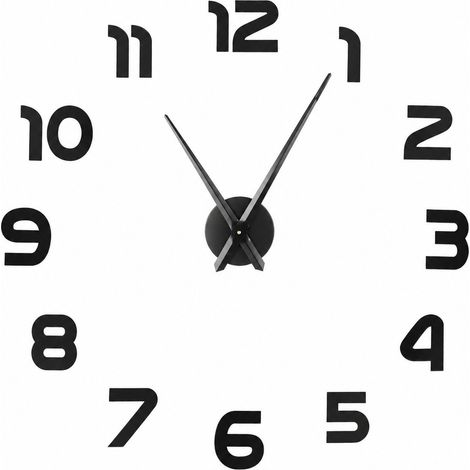 Kit d'horloge autocollante miroir acrylique à monter soi-même, noir, pour la décoration murale du salon et de la chambre (1/4)