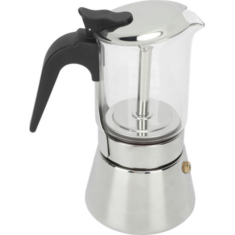 Cafetière italienne Greca à corps visible, en acier inoxydable, pour la maison, les cafés et les bureaux (160 ml). (1/5)