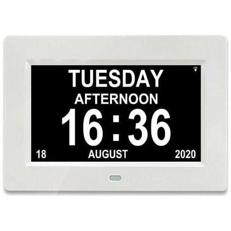 Tigrezy -7 LCD Horloge Numérique Calendrier avec Date, Horloge Calendrier avec Date, Jour et Heure Horloge Alzheimer Horloge pour Les Seniors,C'est pour Les Parents (Blanc) (1/5)