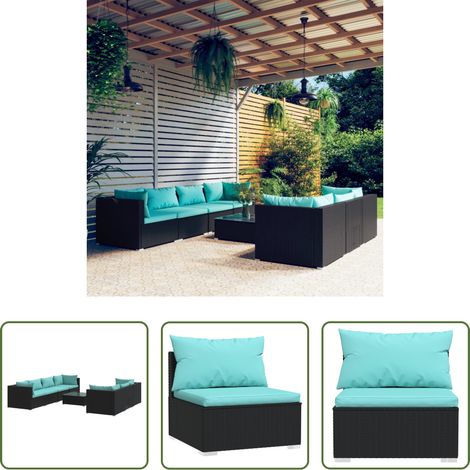 Terrassenmöbel - 8-tlg. Garten-Lounge-Set mit Kissen Poly Rattan Schwarz (1/5)