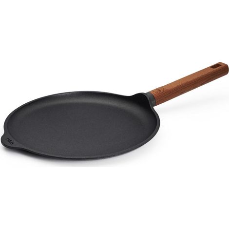Poêle à crêpes inductive, Ø 26 cm, avec manche en bois solide et durable, convient pour tous les types de feux, sans PFAS, revêtement anti-adhésif, fonte d'aluminium, passe au four (1/2)