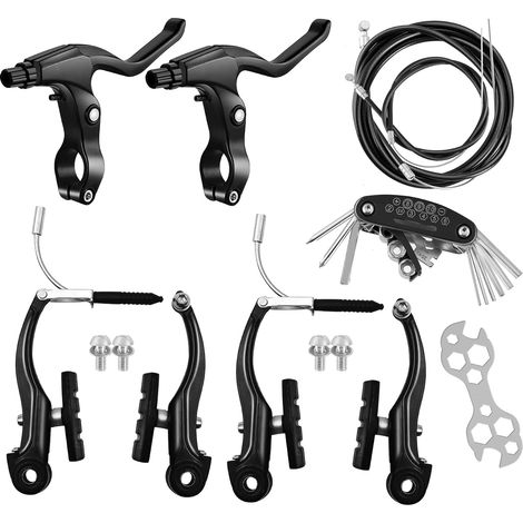 Kit de frenos de 2 pares para bicicleta de montaña híbrida, cables delanteros y traseros, puños de aleación de aluminio, herramienta de instalación. (1/5)