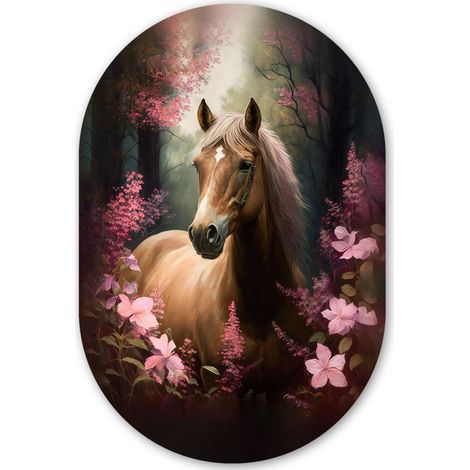 LE TABLEAU Cheval - Fleurs - Rose - Nature - Forêt Tableau Décoration Murale 60x90 cm (1/4)