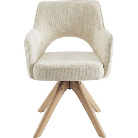 Chaise pivotante avec accoudoirs en tissu et chêne - Crème - KONYA (1/4)