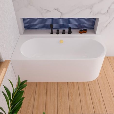 ECOLAM Baignoire autoportante Vigoo version gauche ou droite  montage mural  siphon click-clack  set complet (Siphon doré, 165x75 cm gauche) (1/5)