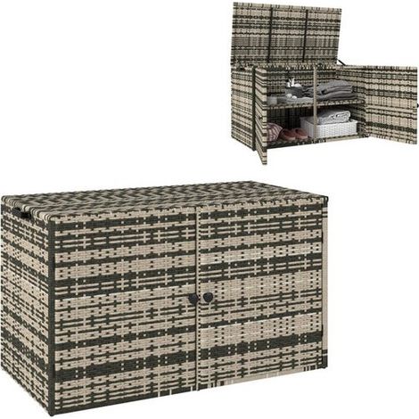 Rattan Auflagenbox 350L 2-Ebenne wetterfest Kissenbox mit Deckel Hebestangen Tragegriffe UV-beständig Gartenbox Aufbewahrungsbox Gartentruhe für Garten Terrasse Balkon 118x57x69 cm Mischgrau (1/5)