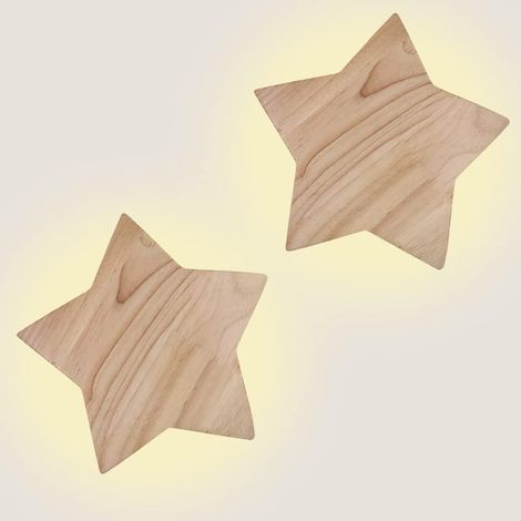 Lots de 2 Appliques Murales LED Moderne 15W Applique Bois Créative Lampe murale 3000K Lumière Chaude Étoile Appliques Veilleuse Chambre d'enfant Couloir Salon, Ø22CM