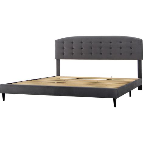 Upholstered Bed Frame with Cozy Button Tufted Headboard & Adjustable Height, Wood Slat Support CHEYENNE SUPER KING GREY (1/5)