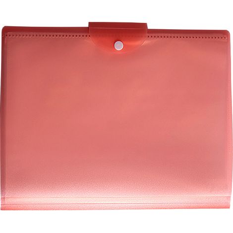Chemise de classement A3 à plusieurs poches, en polypropylène transparent, bords arrondis, fermeture à boucle, rouge transparent, 20 compartiments, idéale pour le bureau, l'école et les étudiants. (1/5)