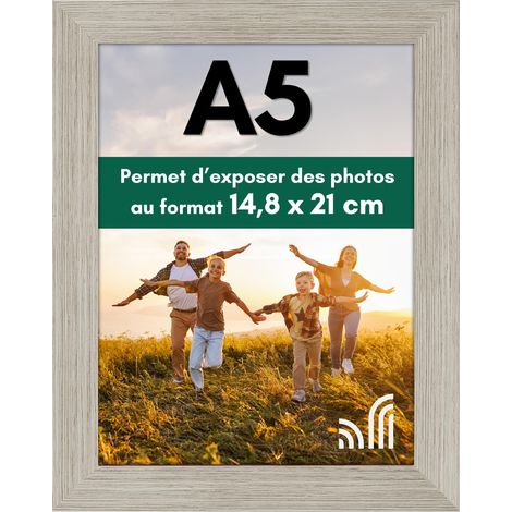 Cadre Photo A5 Bois Flotté - Cadre A5 en MDF avec Verre Incassable Poli, Chevalet et Matériel de Suspension Intégré - Format Horizontal et Vertical pour Mur et Dessus de Table (1/5)