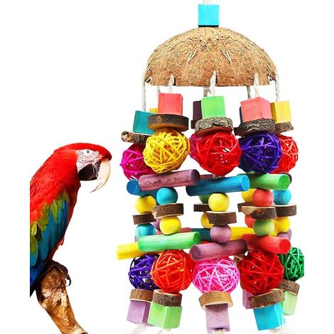 Natural Chew Toy for Birds Parrots for Cockatoo, African Grey, Macaws and Parrots, Natural Wooden Blocks Toy for Climbing, Chewing (1/5)
