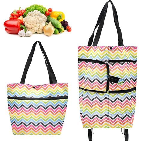 Faltbare Einkaufstaschen mit Rollen, faltbarer Einkaufswagen, 2-in-1-Einkaufswagen für Zuhause und Supermarkt – Regenbogen