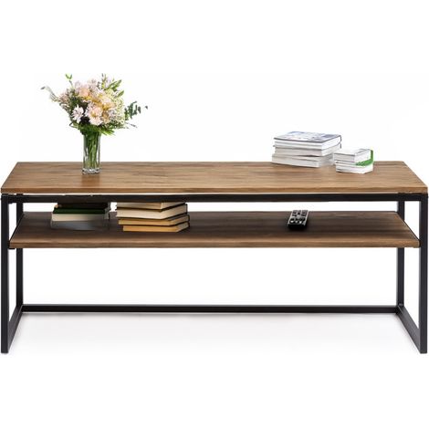 Mesa de Centro con estante iCub Three 120x40x45 cm Negro Madera maciza de pino acabado envejecido. (1/5)