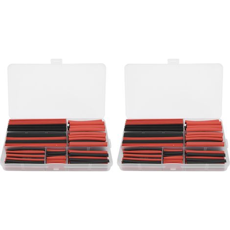 Assortiment de 300 gaines thermorétractables en polyoléfine pour câbles électriques, noir et rouge. (1/5)