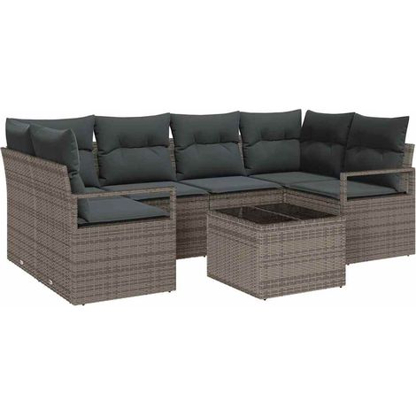 Maison Exclusive - Sofa Set mit Kissen 7 pcs Grau Poly Rattan