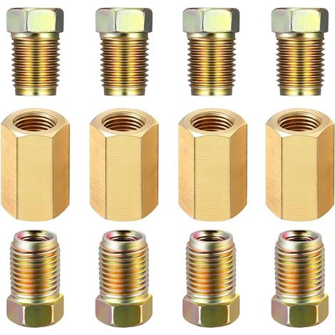 12 Pièces Raccords de Tuyau Frein en Cuivre Laiton, Ensemble Raccords Écrous pour Conduite Frein, avec 4 Raccords et 8 Écrous, pour Plupart Voitures et Véhicules Utilitaires Sport (1/5)
