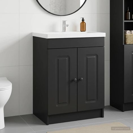 Meuble sous évier salle de bain avec étagère en bois d’ingénierie noir 56 x 37,5 x 81 cm - PANGIVO (1/5)