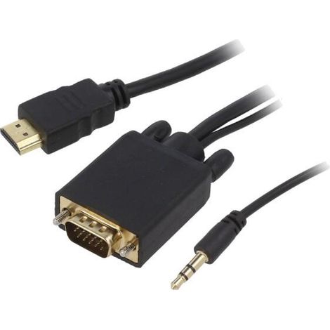 Adaptateur HDMI 1.4 prise male D-Sub 15pin HD prise male Jack 3.5mm prise male Full HD 1.8m - noir
