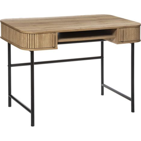 Bureau en bois MDF naturel et acier coloris noir -   Longueur 105  x Profondeur 60 x Hauteur 75,1  cm (1/4)