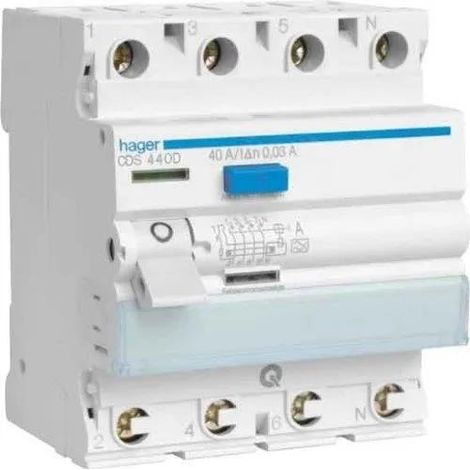 Hager CDS463D Interruptor diferencial 4 polos 0,03 A blanco