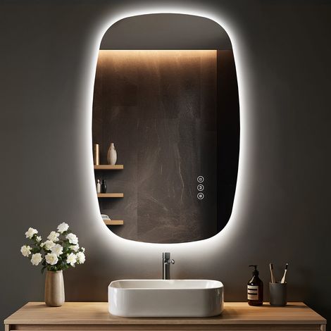 S'AFIELINA 95×60 cm Miroir de Salle de Bain LED Ovale – Commande Tactile, Dimmable avec 3 Couleurs de Lumière, Anti-Buée,Montage Horizontal & Vertical