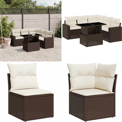 Salon de jardin avec coussins 6 pcs marron résine tressée - Ensemble Salon De Jardin - Meuble Extérieur - Jardin Design - Mobilier De Jardin - Set Salon De Jardin - Home & Living (1/5)