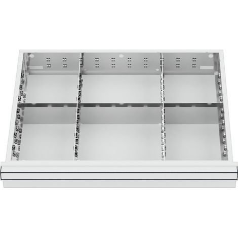Compartimentage de tiroir STIER, séparations en métal, BLH 150/175 mm, dimensions intérieures 600x450 mm, 6 casiers