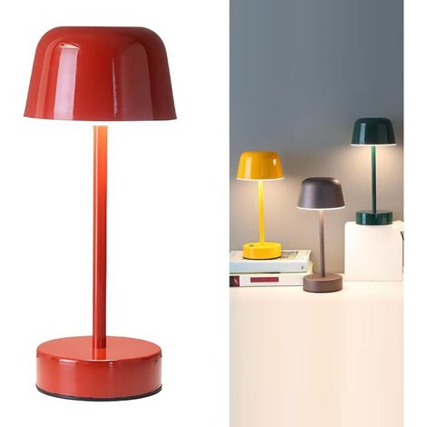 Wiederaufladbare Tischleuchte, gelbe Pilz-Tischleuchte mit USB-Anschluss, kleine batteriebetriebene Touch-Lampe für Nachttisch, Schlafzimmer, Wohnzimmer, Esszimmer, rot