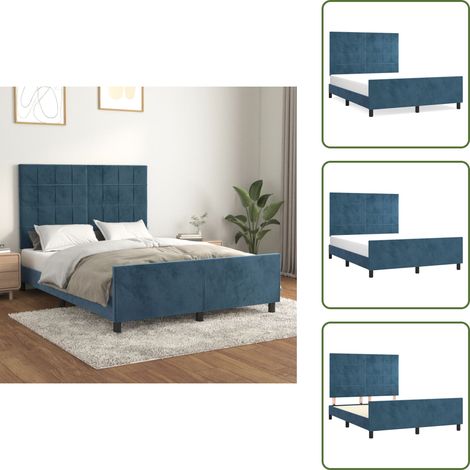The Living Store Giroletto senza Materasso Blu Scuro 140x200 cm Velluto - Letto con testiera