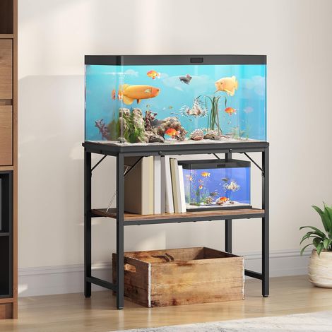 Support pour aquarium 30 gallons – 76,2 cm L x 30 cm P – Construction métal robuste – 2 niveaux de rangement pour terrarium et accessoires