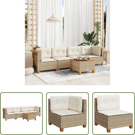 vidaXL Juego de sofás jardín con cojines 5 pzas ratán sintético beige (1/5)