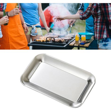 Serviertablett aus Edelstahl, quadratisch, zum Grillen, silberfarben, für den Hausgebrauch (1/5)