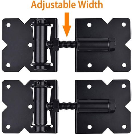 Heavy Duty Self Closing Gate Hinge for Wooden/Vinyl/PVC Fencing, 90 Degree Adjustable Gate Hinge with Installation Screw and Swing Adjustment Tool, Black (1/4)