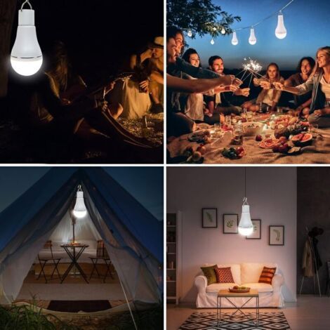 Ampoule rechargeable USB avec télécommande, ampoule LED 7W à piles, ampoule tactile E27 à intensité variable avec fonction minuterie, ampoule de secours pour le camping en extérieur avec crochet.